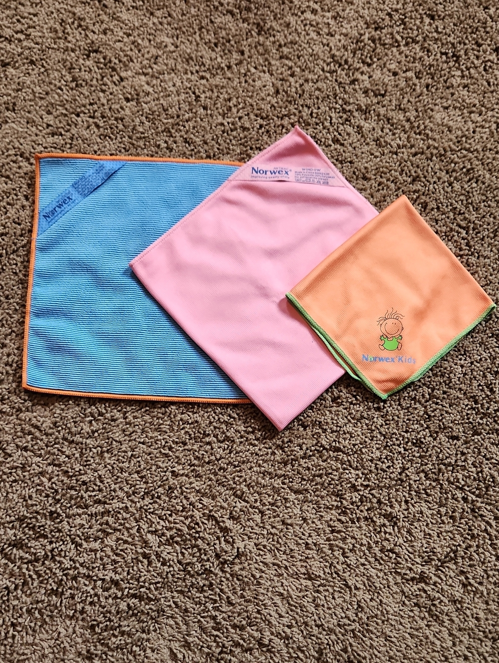 Norwex Blue, Pink & Orange Microfiber Cloth Trio
